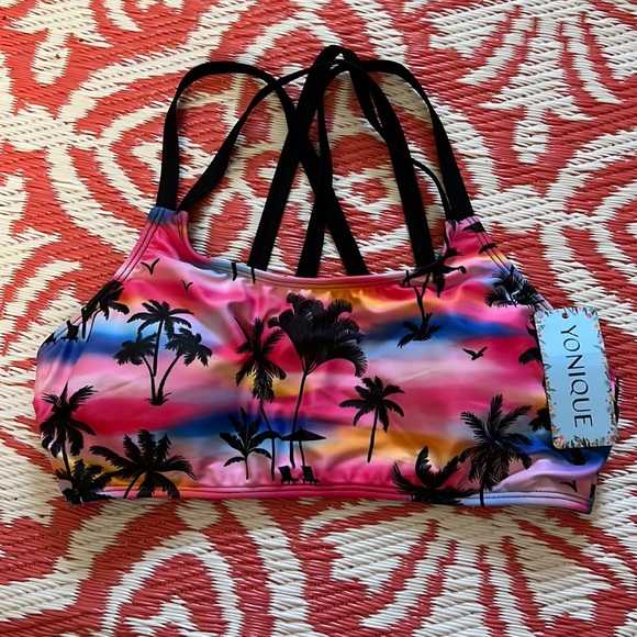 NWT Yonique Size Medium bathing suit top palm trees Tankini Top - Picture 6 of 9